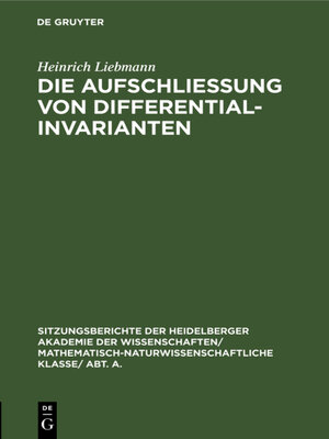 cover image of Die Aufschließung von Differentialinvarianten